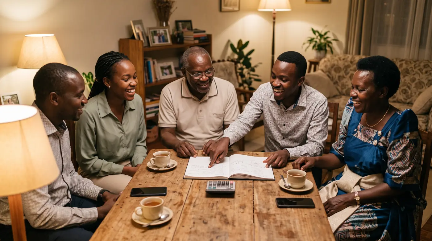 A wedding committee going through pledges around a table